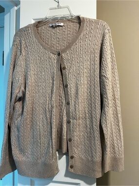 Allison Daley Taupe Cable-Knit Button Cardigan